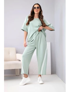 Dámský máslový komplet z viskózy mikina a kalhoty s lampasy tmavě mátová