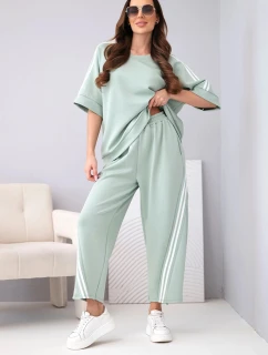 Dámský máslový komplet z viskózy mikina a kalhoty s lampasy tmavě mátová