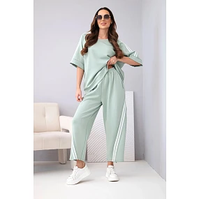 Dámský máslový komplet z viskózy mikina a kalhoty s lampasy tmavě mátová