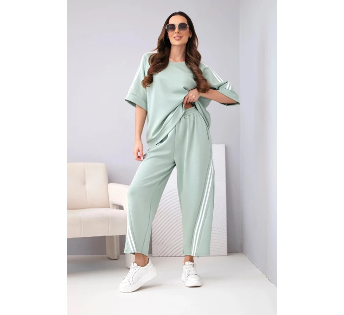 Dámský máslový komplet z viskózy mikina a kalhoty s lampasy tmavě mátová