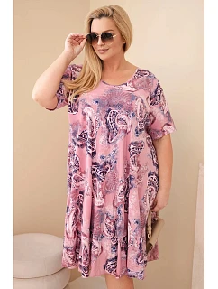 Dámské viskózové šaty Plus Size s krátkým rukávem a model 22043102 vzorem růžová - K-Fashion
