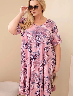 Dámské viskózové šaty Plus Size s krátkým rukávem a paisley vzorem růžová