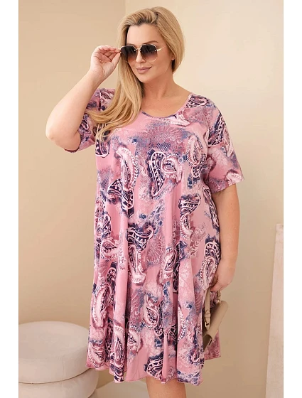 Dámské viskózové šaty Plus Size s krátkým rukávem a model 22043102 vzorem růžová - K-Fashion