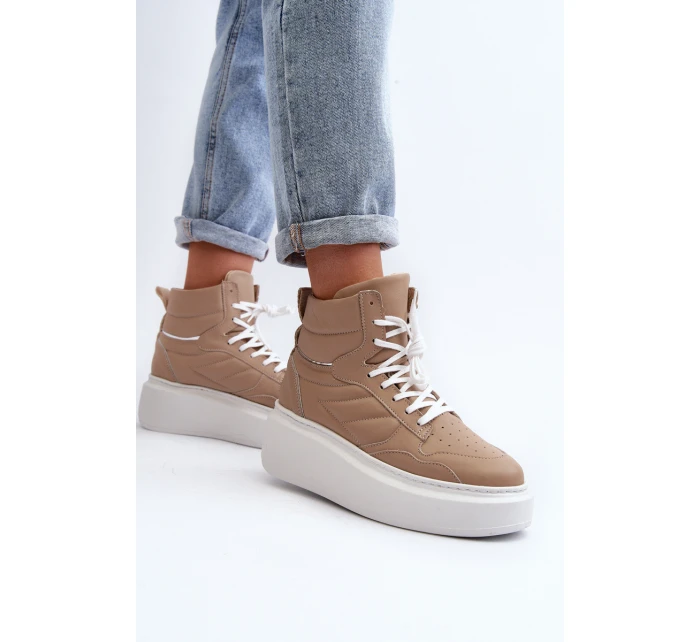 model 21647195 Dámské Kožené Sportovní Boty na Platformě Beige - Zazoo model 21647195 Dámské Kožené Sportovní Boty na Platformě Beige - Zazoo