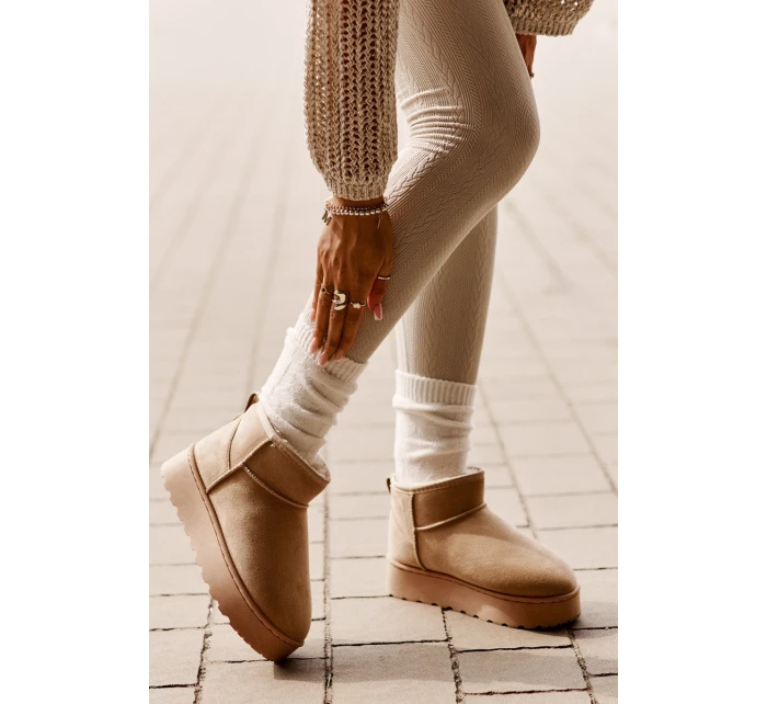 Dámské Sněhule Na Platformě Zateplené Kožíškem Béžové Xamella Dámské Sněhule Na Platformě Zateplené Kožíškem Béžové Xamella