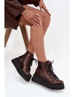 Kožené kotníčkové boty na masivní platformě hnědý model 21725107 - Maciejka Kožené kotníčkové boty na masivní platformě hnědý model 21725107 - Maciejka