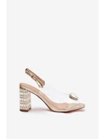 Průhledné sandály na sloupku s krystaly D&A MR52-239 zlaté