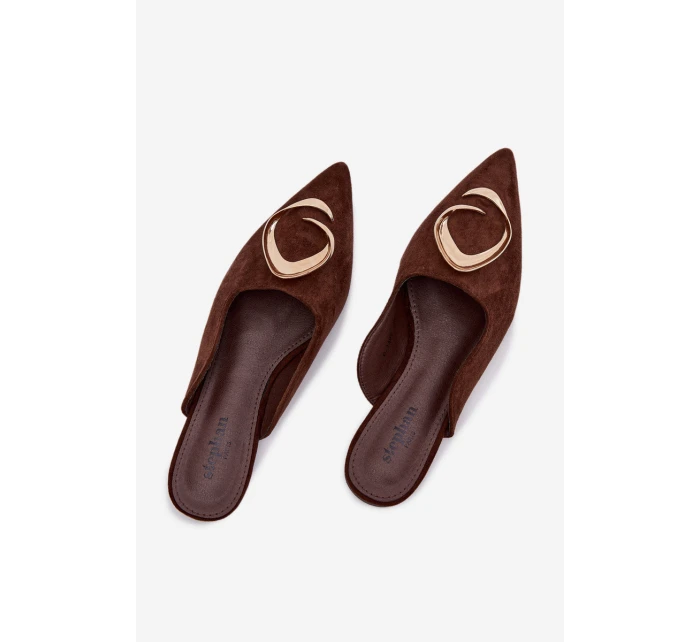 Dámské pantofle s ozdobným zlatým detailem Čokoládové model 21918957 - Boto