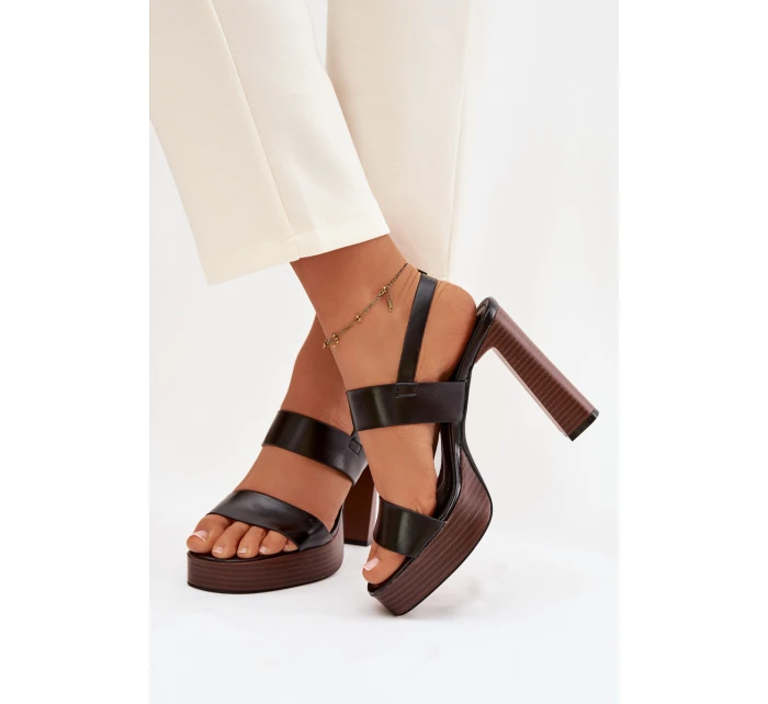 Dámské sandály na podpatku a platformě Eko kůže Černé model 21943430 - Boto