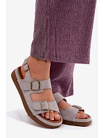 Kožené semišové dámské sandály s přezkami Vinceza 79620 šedé