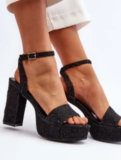 Černé džínové sandály na vysokém podpatku Acrana
