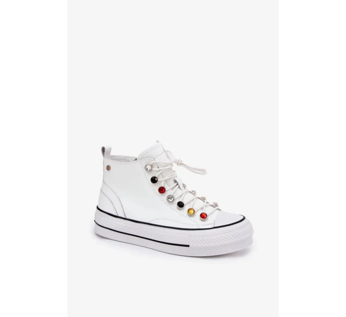 Dámské vysoké kožené trampky GOE – bílé