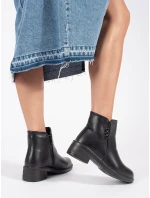 Módní černé kotníčkové boty dámské na širokém podpatku Módní černé kotníčkové boty dámské na širokém podpatku