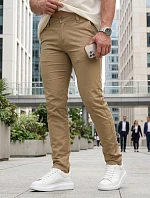 Pánské vypasované kalhoty chinos béžové FashionStreet UX4499