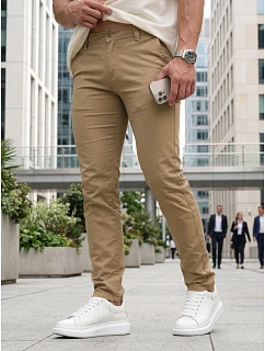 Pánské vypasované kalhoty chinos béžové FashionStreet UX4499