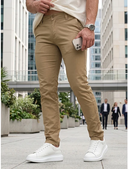 Pánské vypasované kalhoty chinos béžové FashionStreet UX4499
