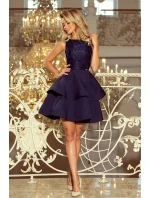 Tmavě modré dámské dvojitě rozšířené šaty s krajkovou vrchní částí model 6408775