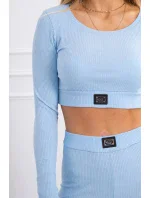Komplet z bluzką top prążkowany niebieski