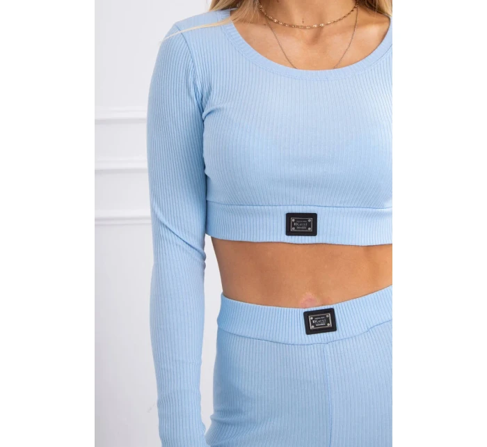 Komplet z bluzką top prążkowany niebieski