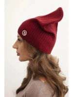 Dámská čepice s proužky a ozdobným knoflíkem s přídavkem vlny a modalu bordová Dámská čepice s proužky a ozdobným knoflíkem s přídavkem vlny a modalu bordová
