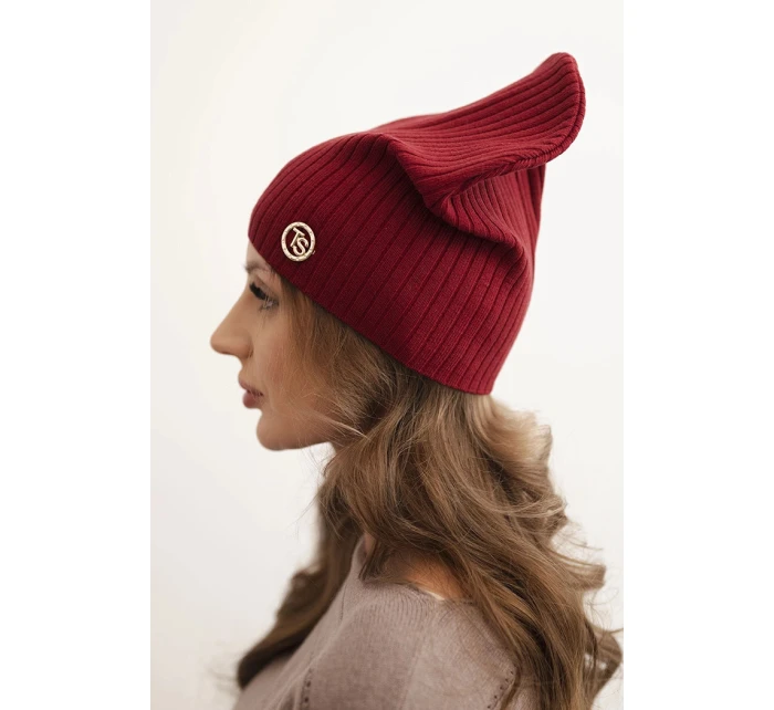 Dámská čepice s proužky a ozdobným knoflíkem s přídavkem vlny a modalu bordová Dámská čepice s proužky a ozdobným knoflíkem s přídavkem vlny a modalu bordová
