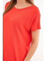 Dámská viskózová oversize halenka s krátkým rukávem a kulatým výstřihem červená