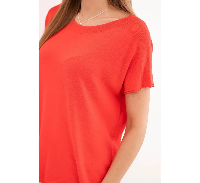 Dámská viskózová oversize halenka s krátkým rukávem a kulatým výstřihem červená