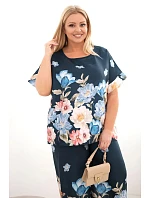 Dámský komplet Plus Size s halenkou a kalhotami s květinovým vzorem a širokými nohavicemi model 22069961 - K-Fashion