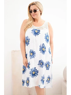 Dámské šaty Plus Size z viskózy s květinovým vzorem a krajkovým výstřihem bílé