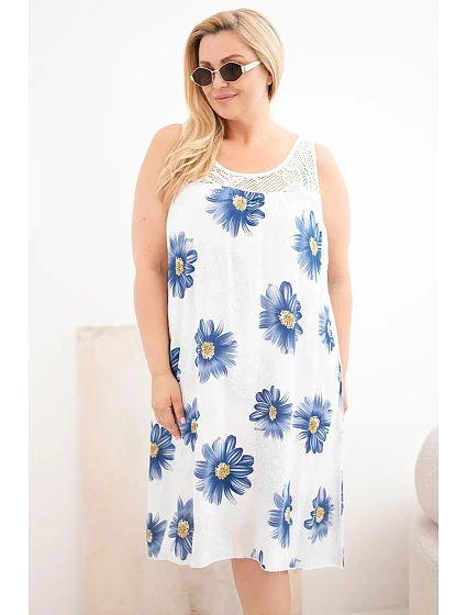 Dámské šaty Plus Size z viskózy s květinovým vzorem a krajkovým výstřihem bílé Dámské šaty Plus Size z viskózy s květinovým vzorem a krajkovým výstřihem bílé