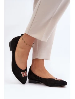 Zazoo 2887 Semišové baletky s ozdobným motýlem Černé
