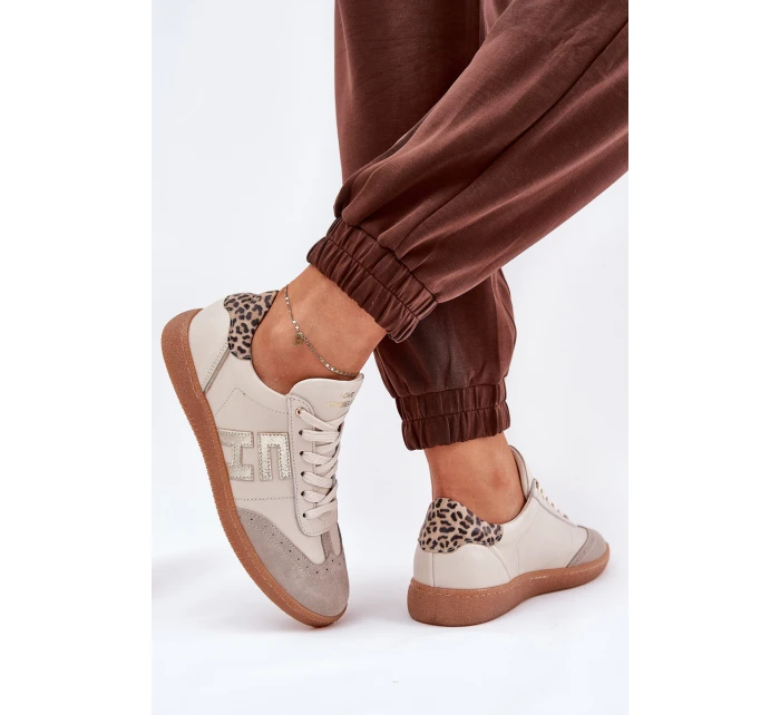 Kožené Sportovní Boty Tenisky Dámské Panterka model 21686778 Béžové - CheBello Kožené Sportovní Boty Tenisky Dámské Panterka model 21686778 Béžové - CheBello