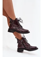 Lakované kožené dámské boty na klínu model 21713850 bordó - D&A