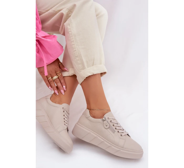 Kožené dámské polobotky s zipem béžové model 22013966 - EVENTO Kožené dámské polobotky s zipem béžové model 22013966 - EVENTO