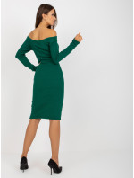 Základní tmavě zelené dámské žebrované šaty
