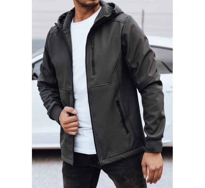 Pánská přechodná softshellová bunda s kapucí tmavě šedá FashionStreet TX4818