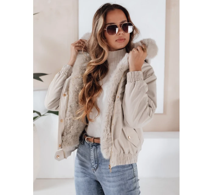 Dámská zimní bunda VESSADA krátká s kožešinou světle béžová FashionStreet TY5062