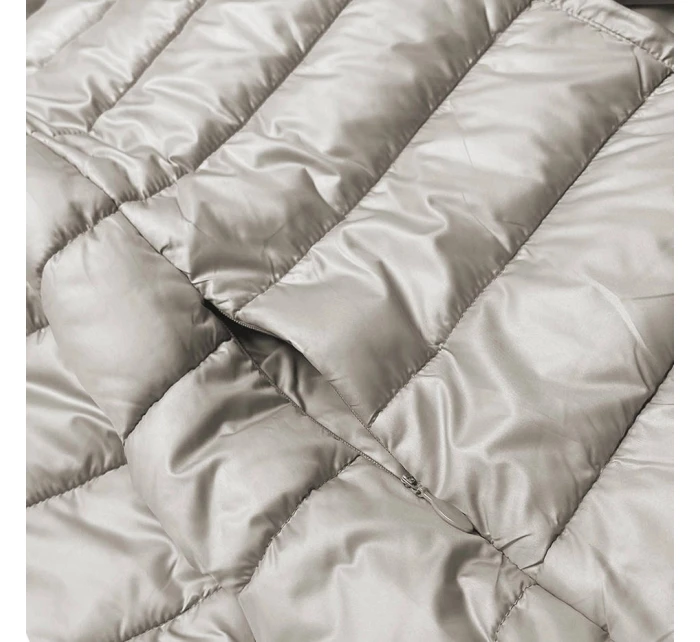 Krátká béžová dámská bunda s úpletovými stahovacími lemy (P22/P3-6636-62)