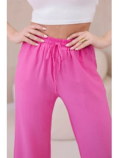 Viskózové kalhoty se širokými nohavicemi růžový