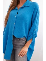 Bavlněná mušelínová košile tyrkys