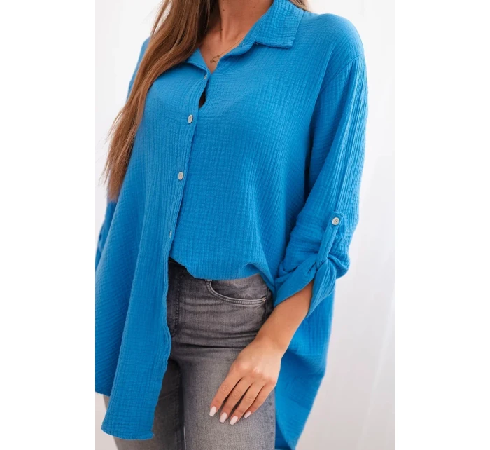 Bavlněná mušelínová košile tyrkys