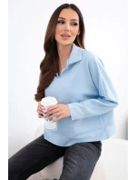 Dámská máslová mikina z viskózy s límečkem a výstřihem do V modrá Dámská máslová mikina z viskózy s límečkem a výstřihem do V modrá