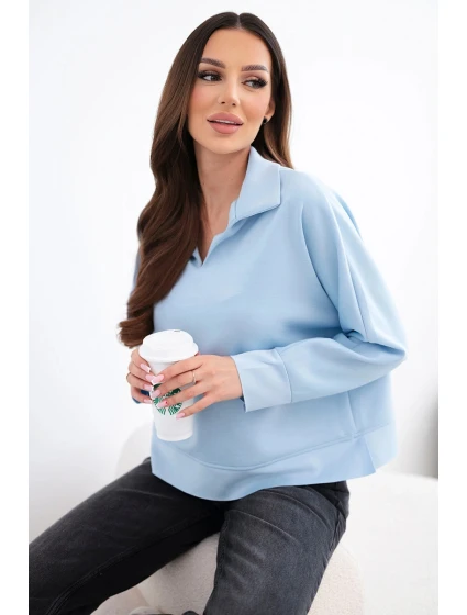 Dámská máslová mikina z viskózy s límečkem a výstřihem do V modrá Dámská máslová mikina z viskózy s límečkem a výstřihem do V modrá