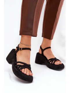 Sandály Na Platformě A Klínu Z Eko Semiše Černé model 21687601 - Boto