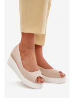Dámské Sandály Na Klínu Z Eko Semiše Světle Béžové Velira