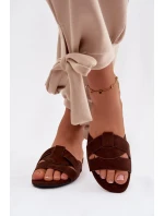 Dámské ploché pantofle s pásky Čokoládové Pavelle