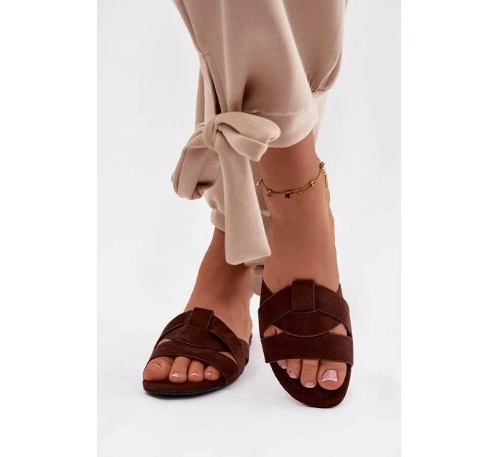 Dámské ploché pantofle s pásky Čokoládové Pavelle