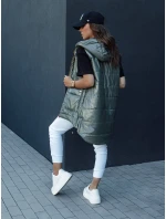 Dámská prošívaná dlouhá vesta s kapucí JESS zelená FashionStreet TY4442
