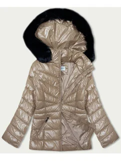 Béžová prošívaná dámská zimní bunda (V775)