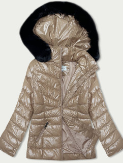 Béžová dámská prošívaná zimní bunda (V775)